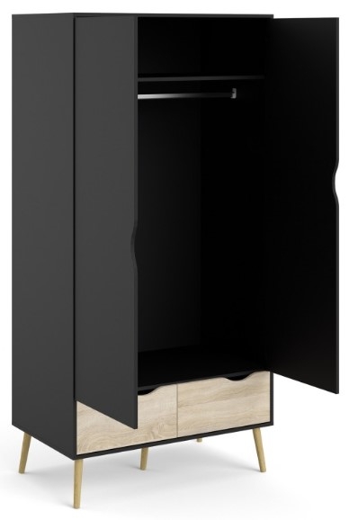 Product photograph of Oslo Black And Oak Effect 2 Door 2 Drawer Double Wardrobe from Choice Furniture Superstore.