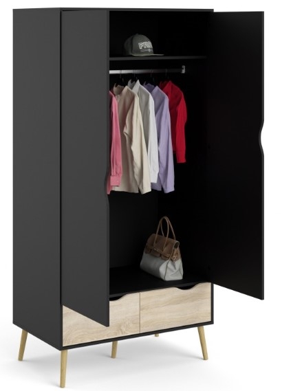 Product photograph of Oslo Black And Oak Effect 2 Door 2 Drawer Double Wardrobe from Choice Furniture Superstore.