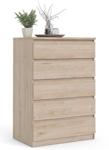 Product photograph of Naia Oak Effect 5 Drawer Chest from Choice Furniture Superstore.
