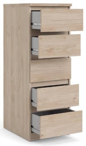 Product photograph of Naia Narrow Chest Of 5 Drawer In Jackson Hickory Oak from Choice Furniture Superstore.