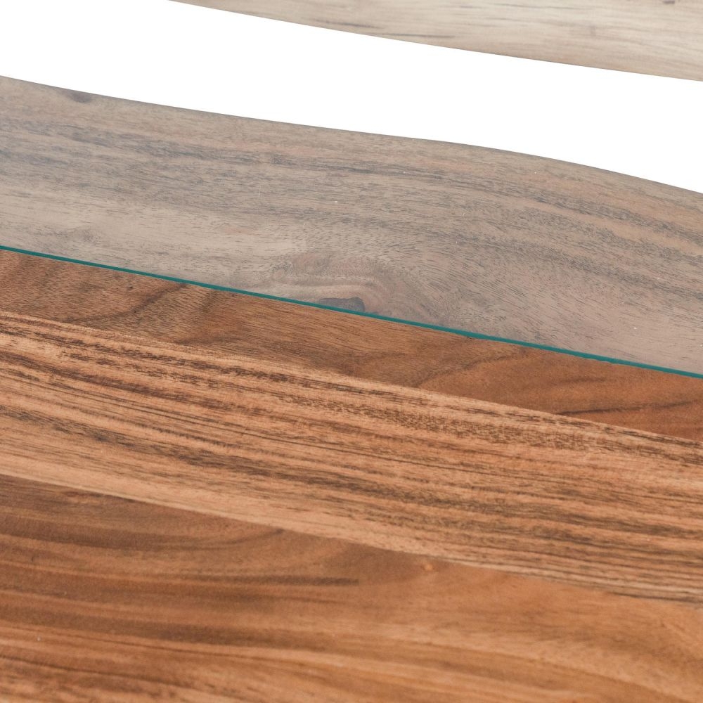 Product photograph of Live Edge Glass Inlay Coffee Table - Acacia Wood And Metal from Choice Furniture Superstore.