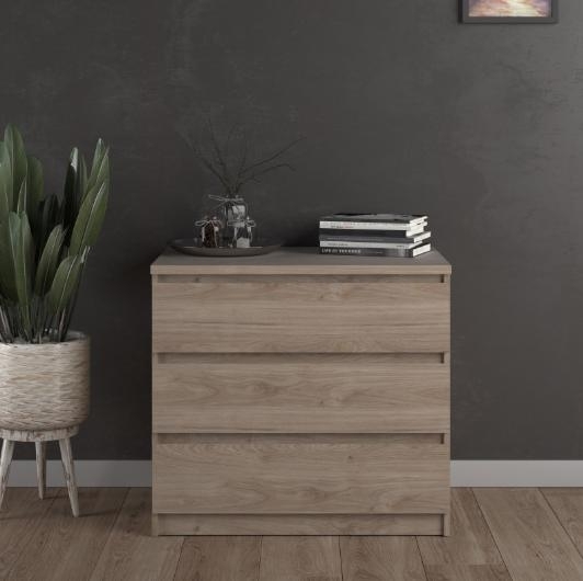 Product photograph of Naia Chest Of 3 Drawer In Jackson Hickory Oak from Choice Furniture Superstore.