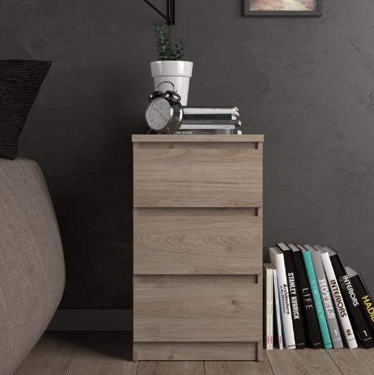 Product photograph of Naia Oak Effect 3 Drawer Bedside Cabinet from Choice Furniture Superstore.