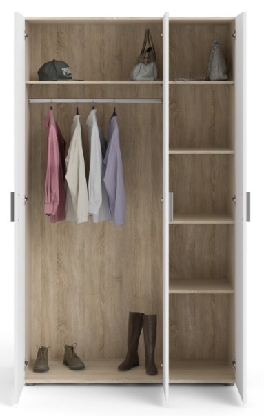 Product photograph of Pepe Oak Effect And White Gloss 3 Door Triple Wardrobe from Choice Furniture Superstore.