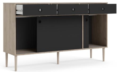 Product photograph of Rome Sideboard 2 Sliding Door 3 Drawer In Jackson Hickory Oak And Matt Black from Choice Furniture Superstore.