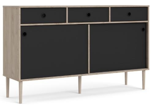 Product photograph of Rome Sideboard 2 Sliding Door 3 Drawer In Jackson Hickory Oak And Matt Black from Choice Furniture Superstore.