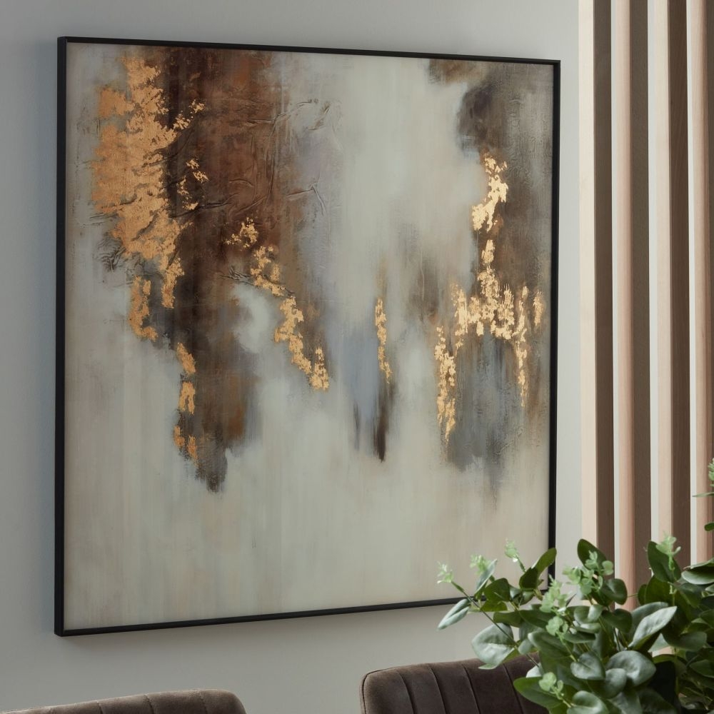 Product photograph of Hill Interiors Metallic Soft Abstract Glass Image In Gold Frame from Choice Furniture Superstore.