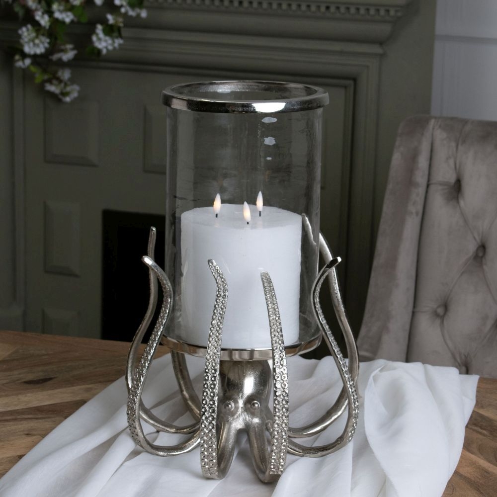 Product photograph of Large Silver Octopus Candle Hurricane Lantern from Choice Furniture Superstore.