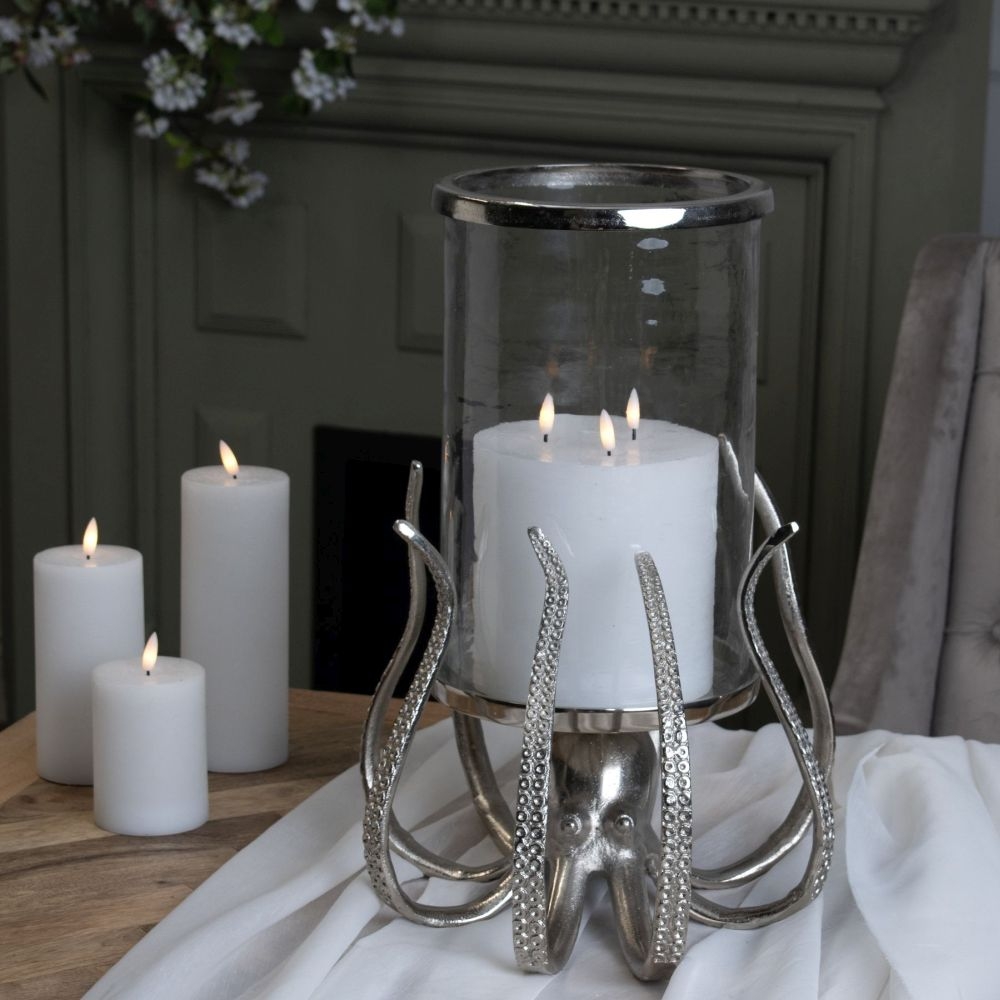 Product photograph of Large Silver Octopus Candle Hurricane Lantern from Choice Furniture Superstore.