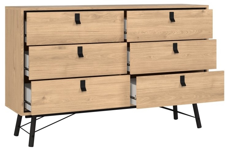 Product photograph of Ry Wide Double Chest Of Drawer 6 Drawer In Jackson Hickory Oak from Choice Furniture Superstore.