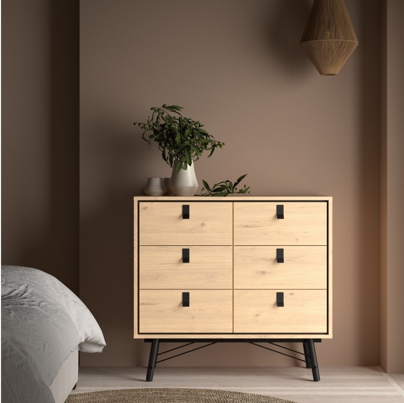 Product photograph of Ry Oak Effect 6 Drawer Chest from Choice Furniture Superstore.