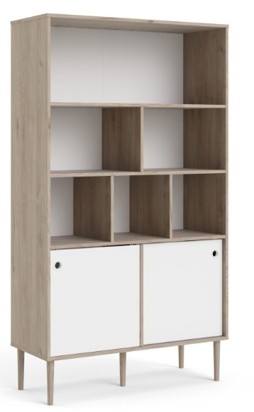 Product photograph of Rome Bookcase 2 Sliding Door - Jackson Hickory Oak With Matt White from Choice Furniture Superstore.