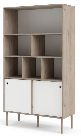 Product photograph of Rome Bookcase 2 Sliding Door - Jackson Hickory Oak With Matt White from Choice Furniture Superstore.