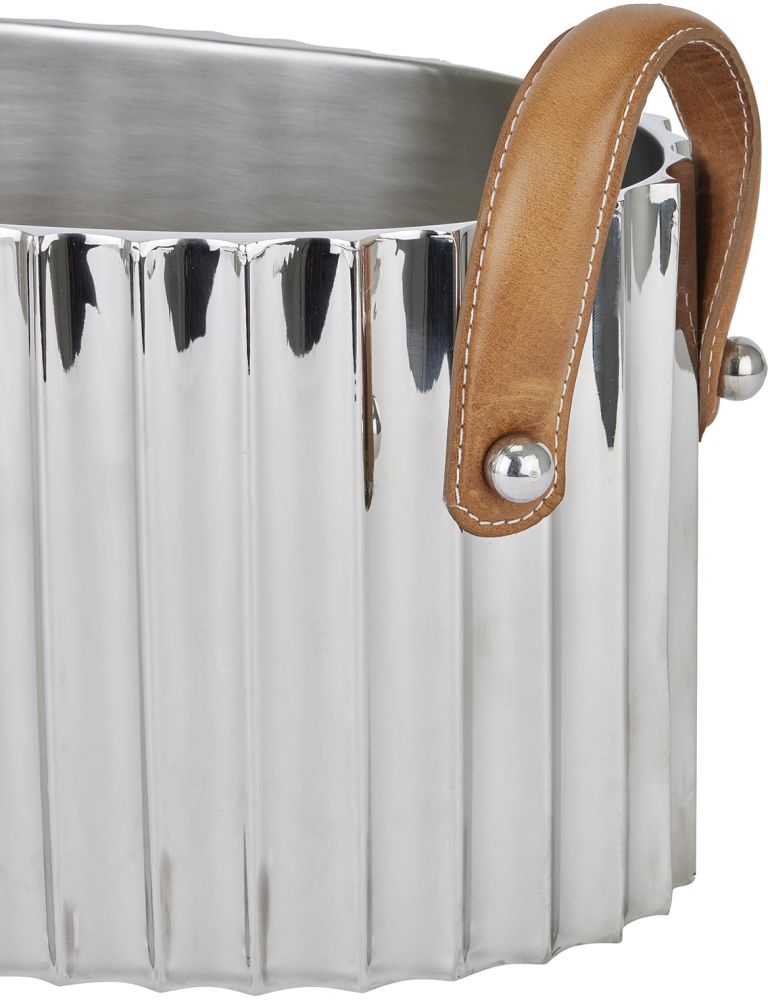 Product photograph of Hill Interiors Large Silver Fluted Leather Handled Champagne Cooler from Choice Furniture Superstore.