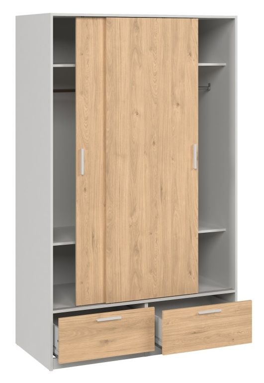 Product photograph of Line White And Oak Effect 2 Door 2 Drawer Double Wardrobe from Choice Furniture Superstore.