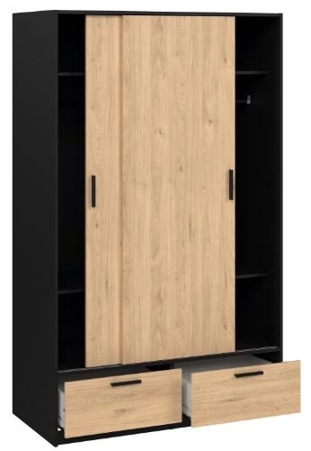 Product photograph of Line Black And Oak Effect 2 Door 2 Drawer Double Wardrobe from Choice Furniture Superstore.