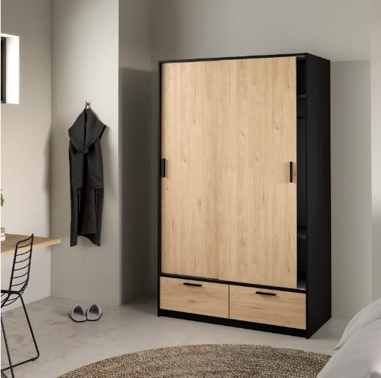 Product photograph of Line Black And Oak Effect 2 Door 2 Drawer Double Wardrobe from Choice Furniture Superstore.