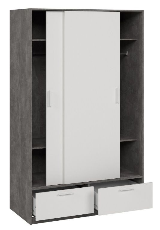 Product photograph of Line White And Concrete 2 Door 2 Drawer Double Wardrobe from Choice Furniture Superstore.