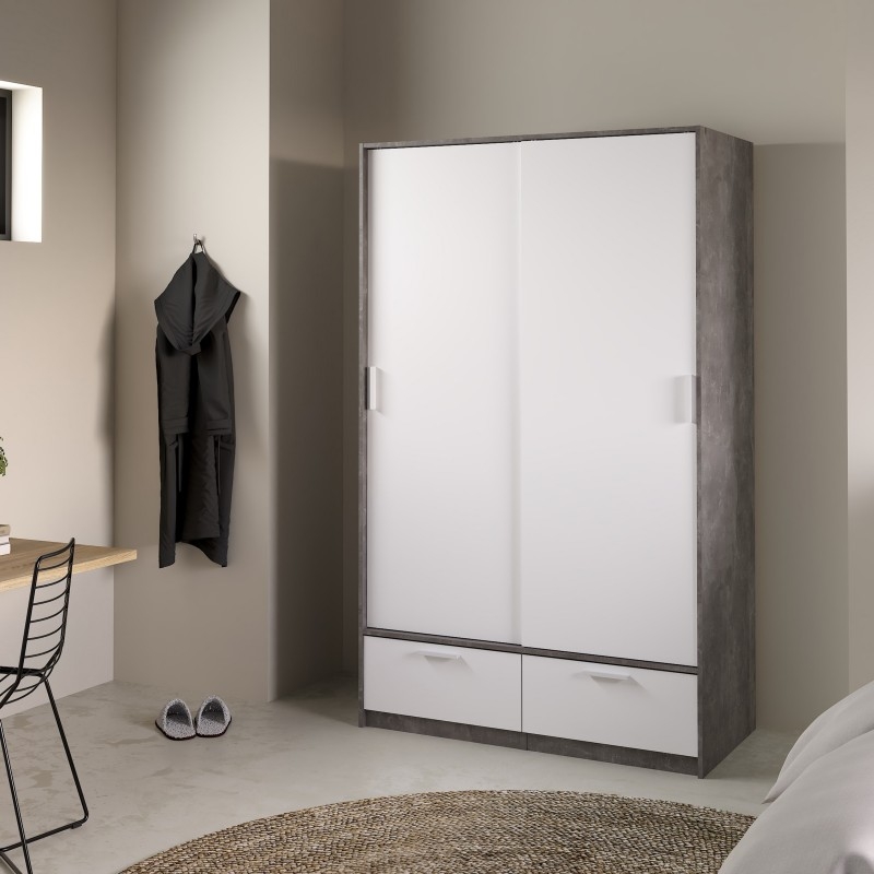 Product photograph of Line White And Concrete 2 Door 2 Drawer Double Wardrobe from Choice Furniture Superstore.