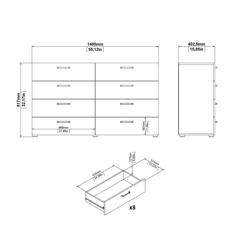 Product photograph of Dallas Dark Oak Effect 8 Drawer Wide Dresser from Choice Furniture Superstore.
