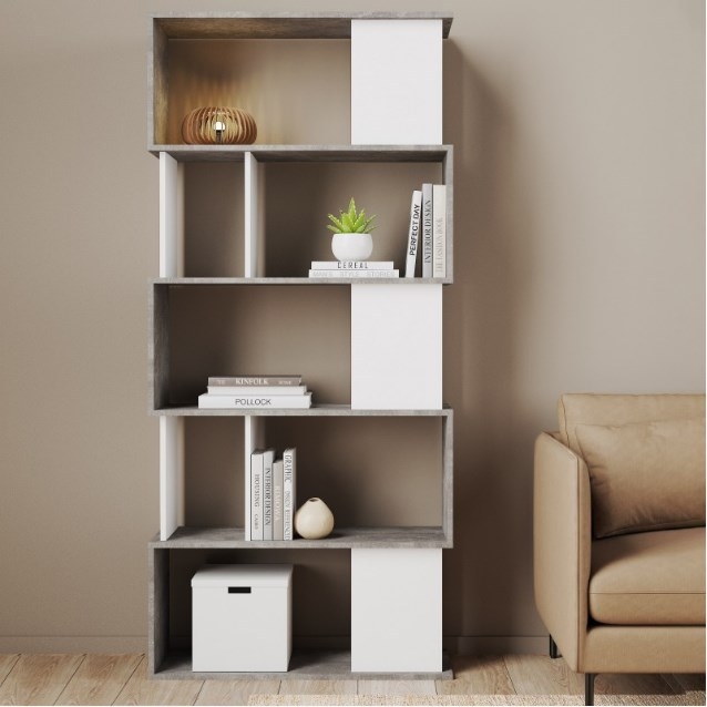 Product photograph of Maze White And Concrete Effect Open Bookcase from Choice Furniture Superstore.