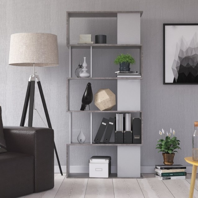 Product photograph of Maze White And Concrete Effect Open Bookcase from Choice Furniture Superstore.