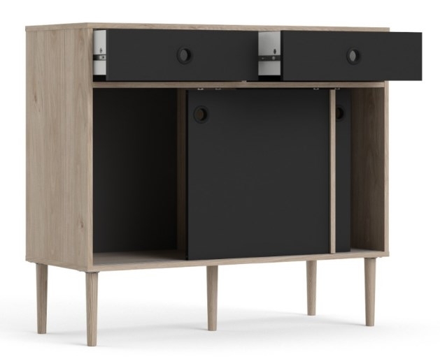 Product photograph of Rome Black And Oak Effect 2 Door Small Sideboard from Choice Furniture Superstore.