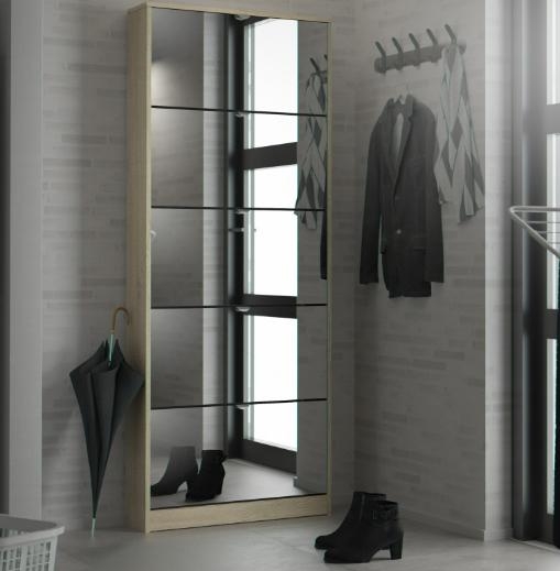 Product photograph of Oak Effect 5 Mirror Drawer Shoe Cabinet from Choice Furniture Superstore.