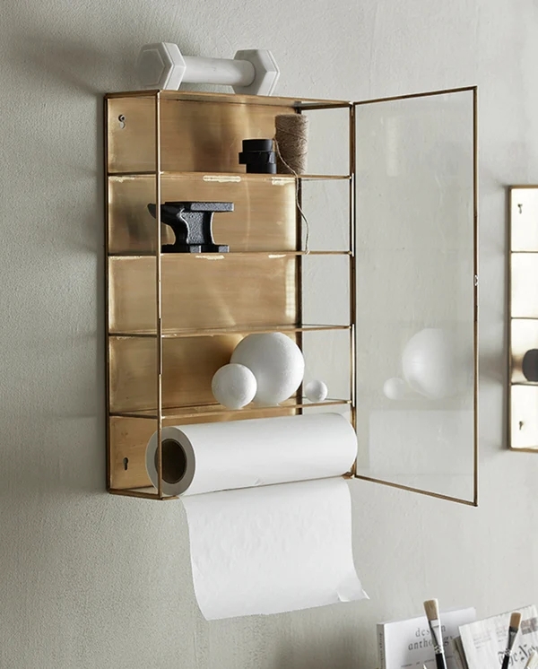 Product photograph of Nordal Ada Gold Metal Small Wall Display Cabinet from Choice Furniture Superstore.