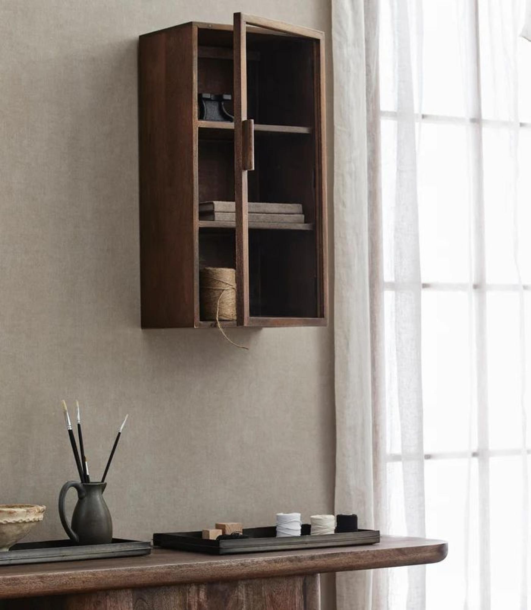 Product photograph of Nordal Nango Dark Brown 1 Door Wall Display Cabinet from Choice Furniture Superstore.