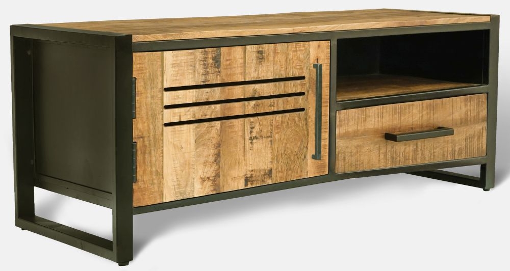 Product photograph of Vellore Industrial Rustic Wood 118cm Tv Unit from Choice Furniture Superstore.