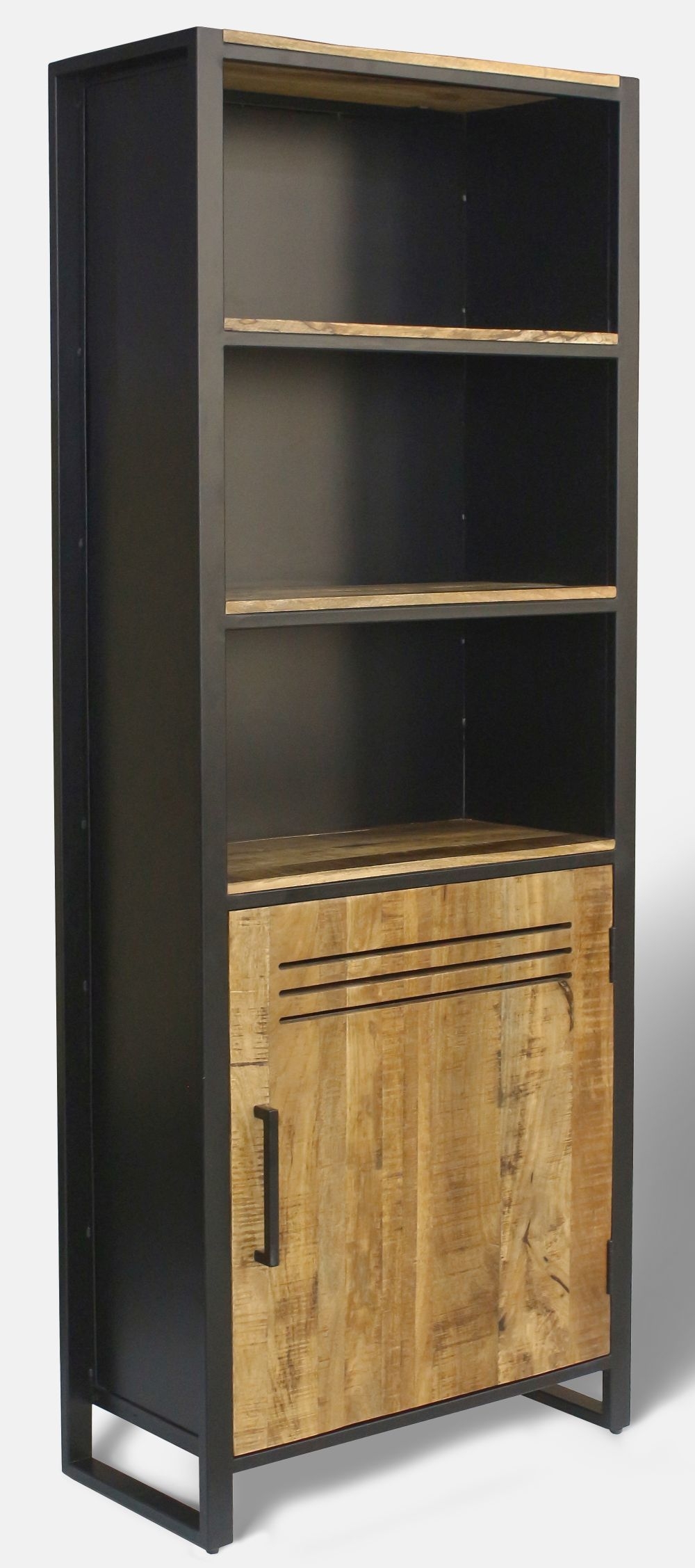 Product photograph of Vellore Industrial Rustic Wood Bookcase With Cupboard from Choice Furniture Superstore.