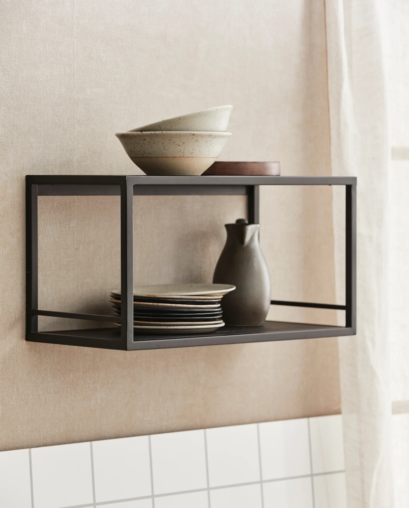 Product photograph of Nordal Flint Black Pine Wood Wall Shelf from Choice Furniture Superstore.