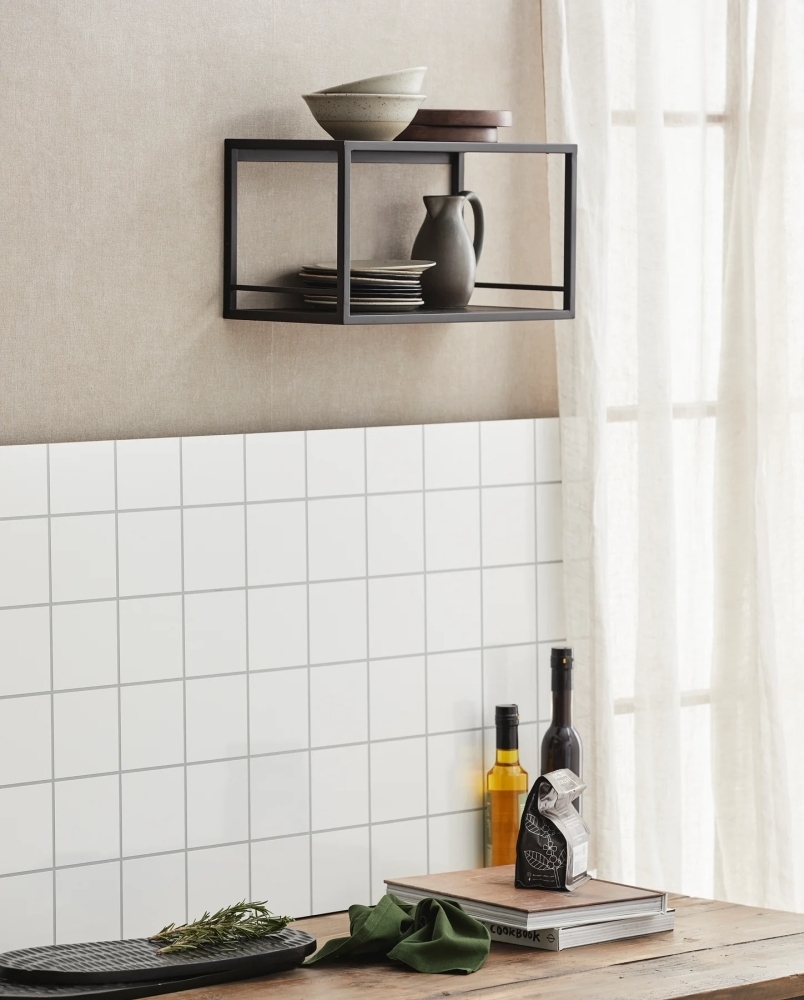 Product photograph of Nordal Flint Black Pine Wood Wall Shelf from Choice Furniture Superstore.