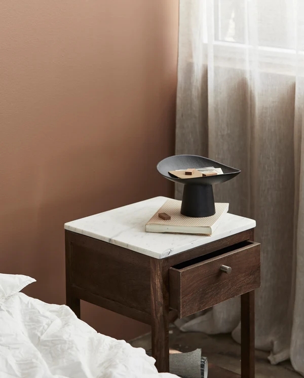 Product photograph of Nordal Bille Mango Wood And Marble Top Bedside Table from Choice Furniture Superstore.