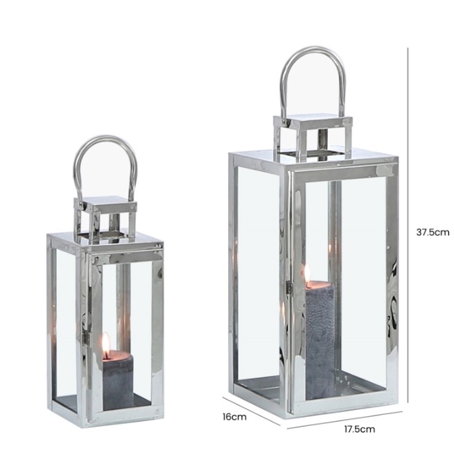 Product photograph of Value Set Of 2 Stainless Steel Lanterns With Beaten Nickel Set Of 2 from Choice Furniture Superstore.