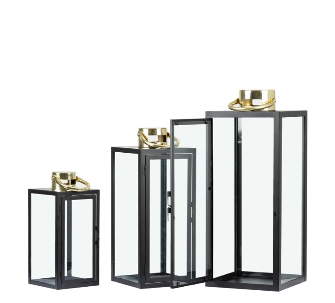 Product photograph of Black And Gold Set Of 3 Steel Lanterns from Choice Furniture Superstore.