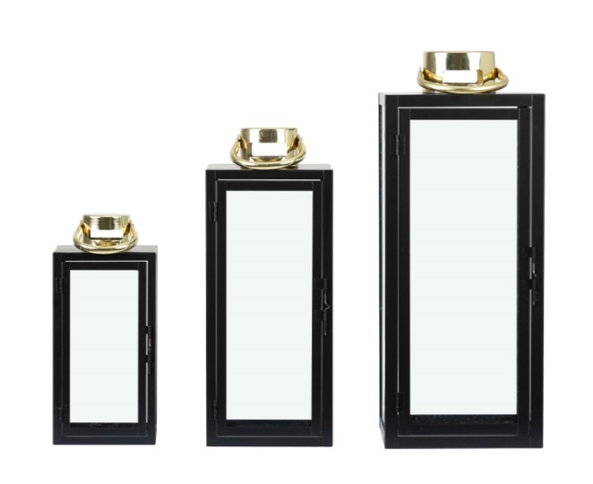 Product photograph of Black And Gold Set Of 3 Steel Lanterns from Choice Furniture Superstore.