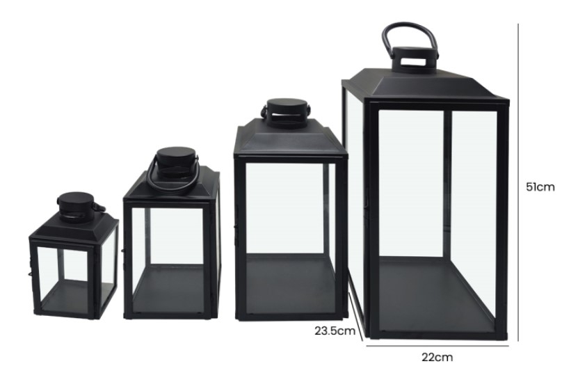 Product photograph of Black Steel Set Of 4 Lanterns from Choice Furniture Superstore.