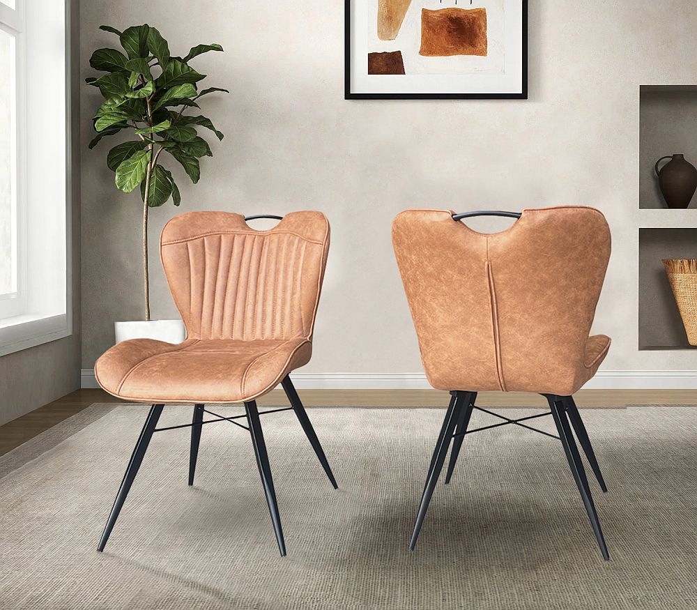 Product photograph of Set Of 2 Palanpur Camel Faux Leather Dining Chair from Choice Furniture Superstore.