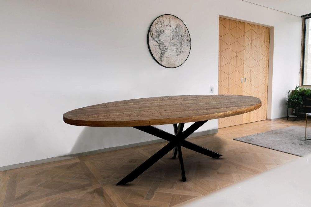 Product photograph of Palanpur Spider Leg Mango Wood Dining Table 200cm 8 Seater Diners Oval Top from Choice Furniture Superstore.