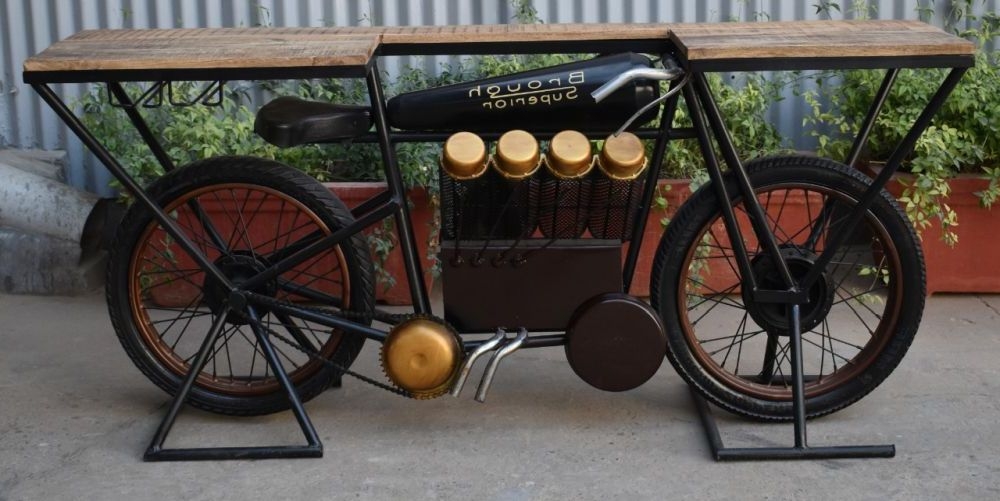 Product photograph of Malpe Mango Wood And Iron Brough Superior Bike Bar - Black from Choice Furniture Superstore.