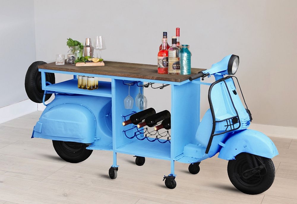 Product photograph of Malpe Urban Mango Wood And Iron Scooter Bar - Blue from Choice Furniture Superstore.