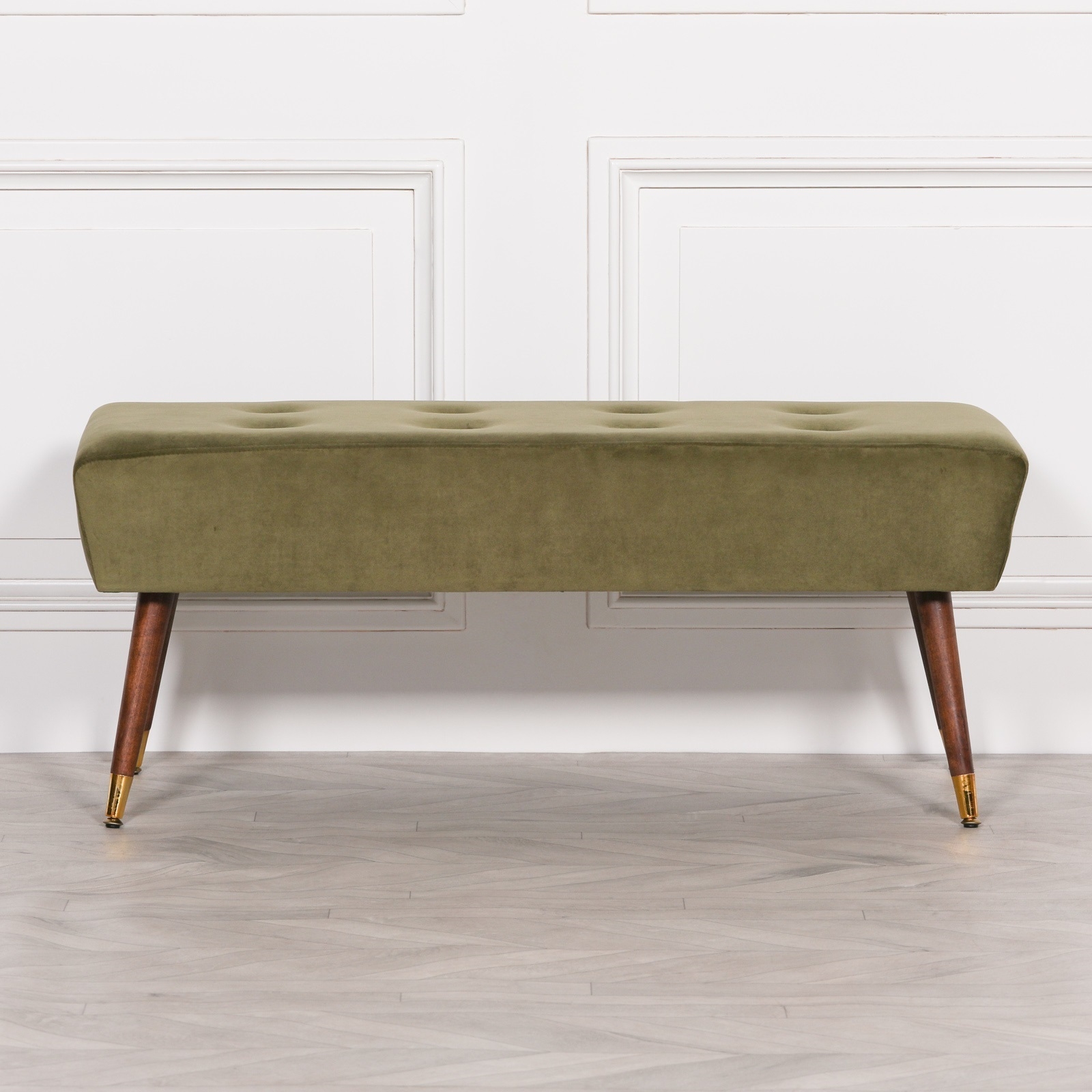 Product photograph of Olive Green Velvet Buttoned Ottoman Stool from Choice Furniture Superstore.