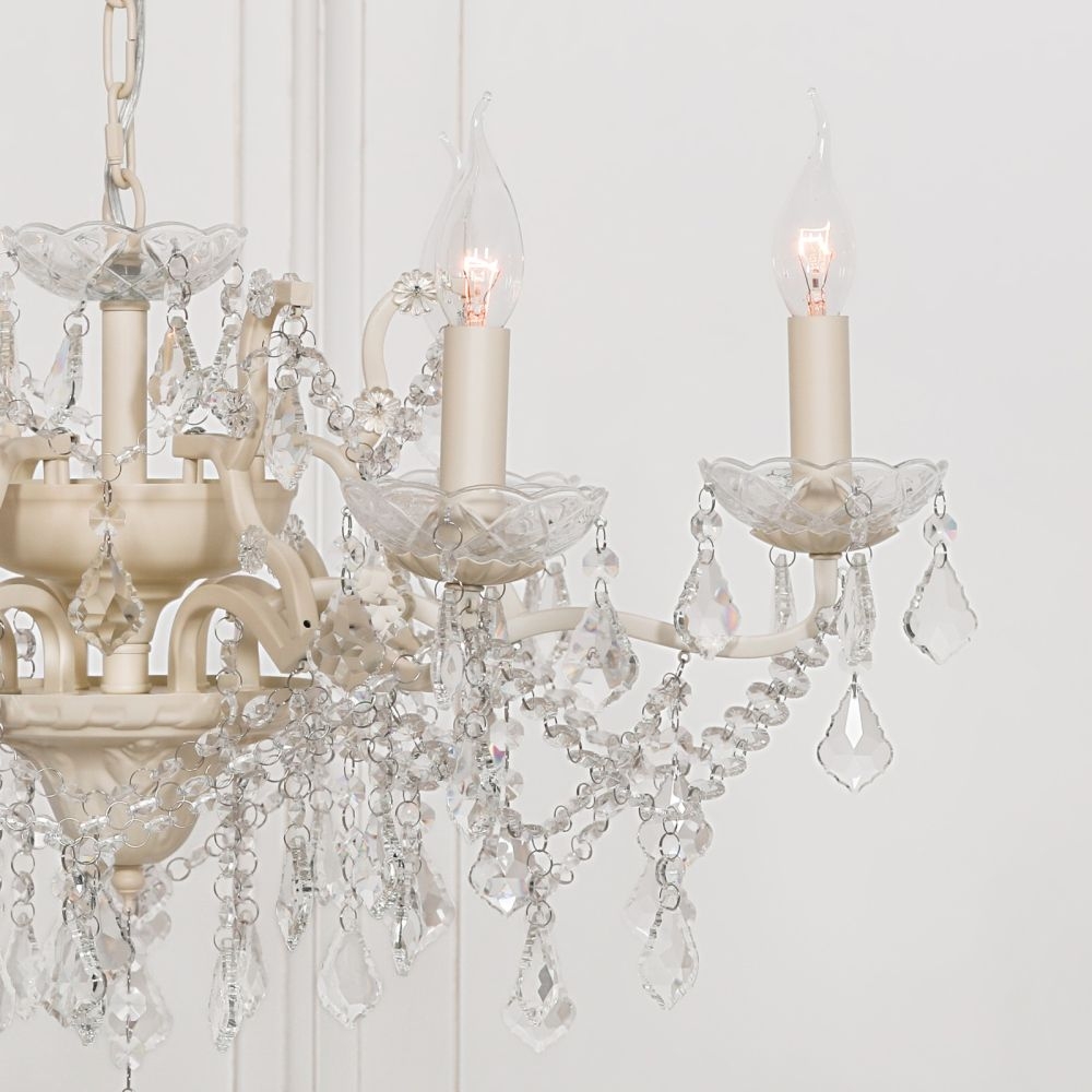 Product photograph of French Style Cream 6 Branch Shallow Cut Glass Chandelier from Choice Furniture Superstore.