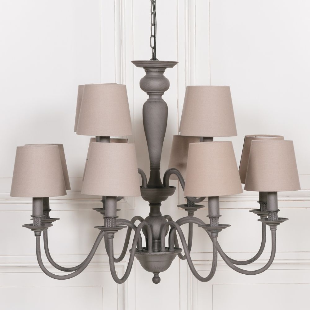 Product photograph of French Style Grey 12 Branch Chandelier With Shade from Choice Furniture Superstore.