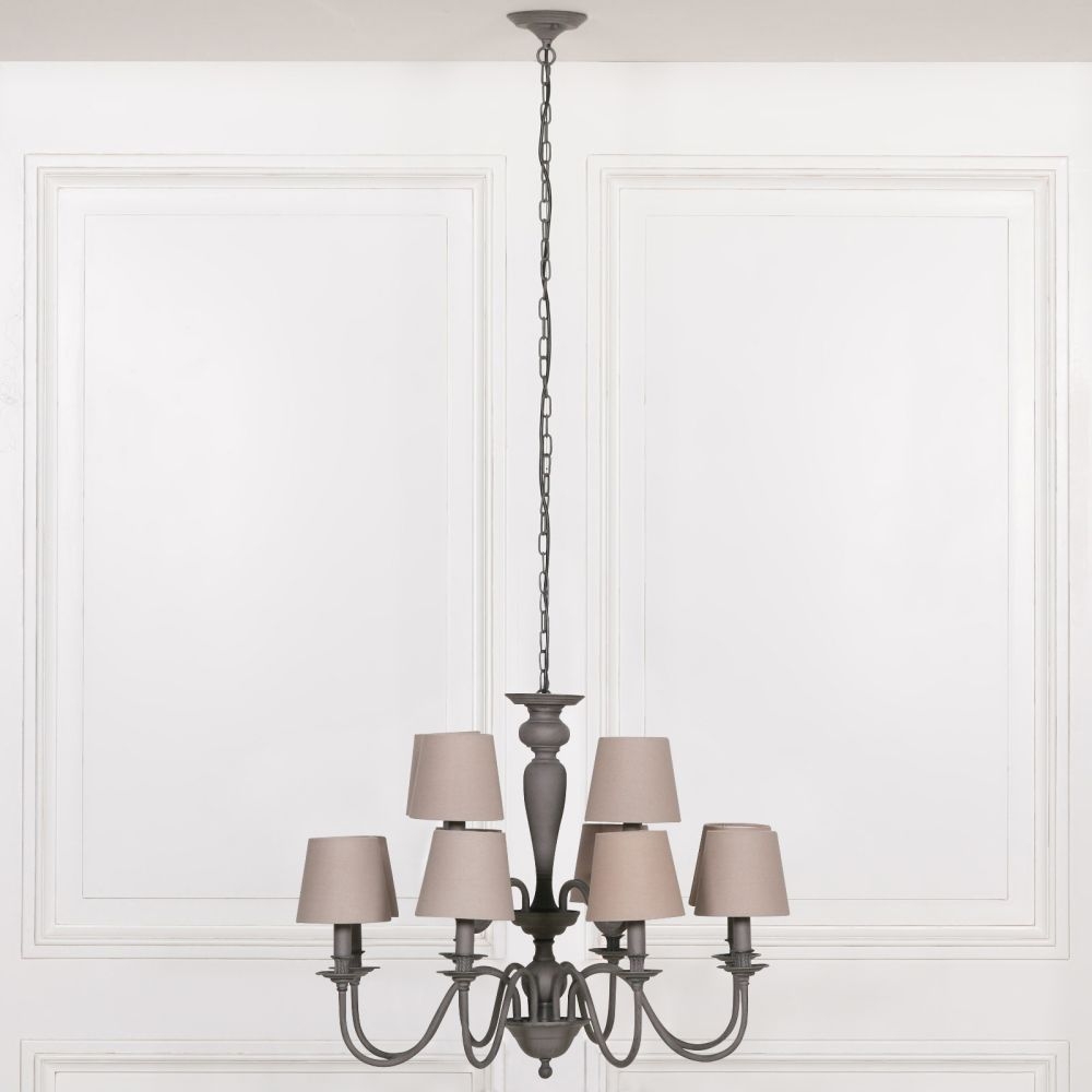 Product photograph of French Style Grey 12 Branch Chandelier With Shade from Choice Furniture Superstore.