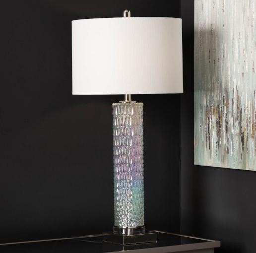 Product photograph of White Clear Glass Table Lamp from Choice Furniture Superstore.