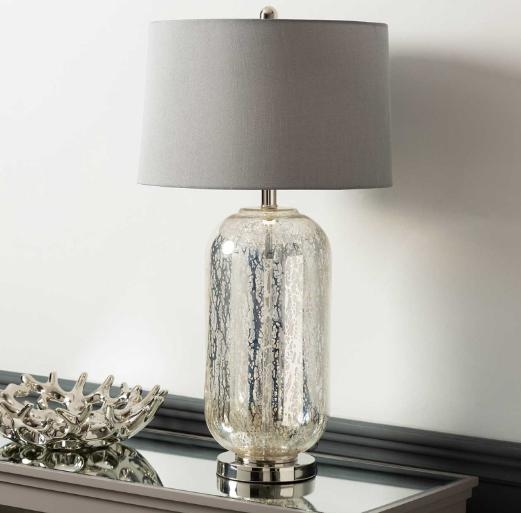 Product photograph of Silver Mercury Glass Table Lamp With Grey Silk Shade Set Of 2 from Choice Furniture Superstore.