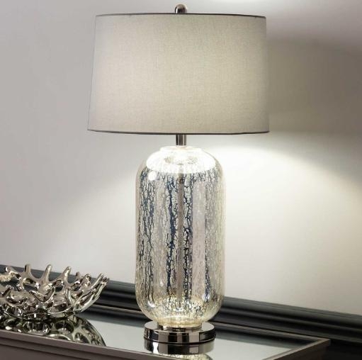 Product photograph of Silver Mercury Glass Table Lamp With Grey Silk Shade Set Of 2 from Choice Furniture Superstore.
